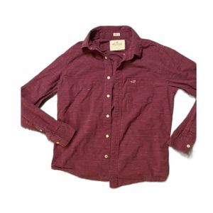Hollister Stretch Corduroy Button-Up Shirt in Burgundy - XS